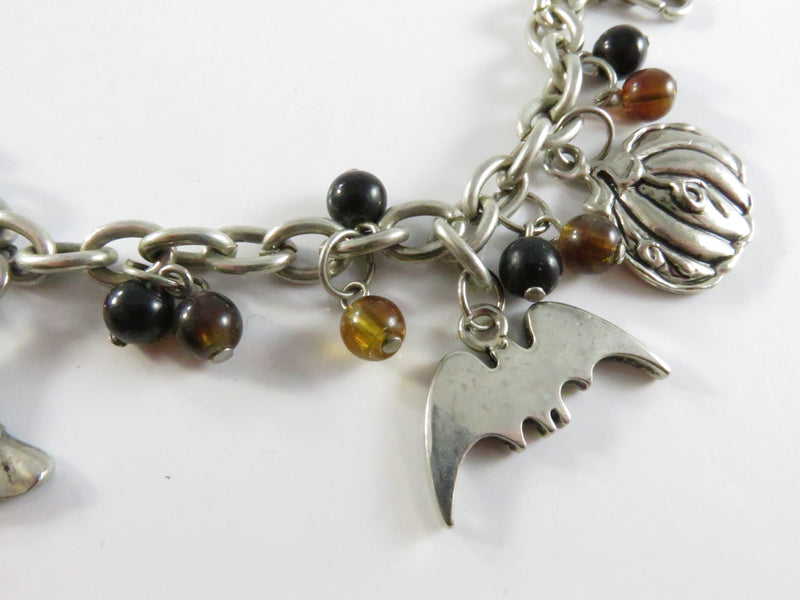 Spooky Charm Bracelet, Halloween Theme, Witch Cat Pumpkin, 7.25" Silver, Seasons Brand