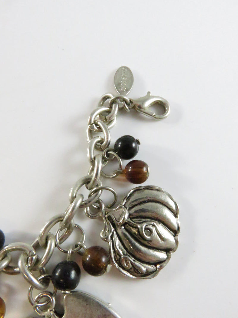 Spooky Charm Bracelet, Halloween Theme, Witch Cat Pumpkin, 7.25" Silver, Seasons Brand