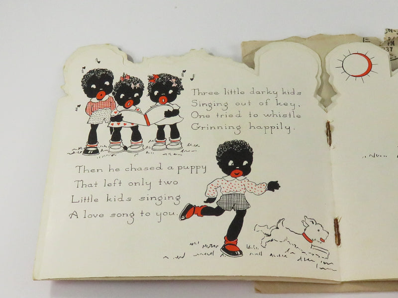 Rare Vintage 1937 To My Valentine Valentines Wanted Four Little Darky Kids Story Card