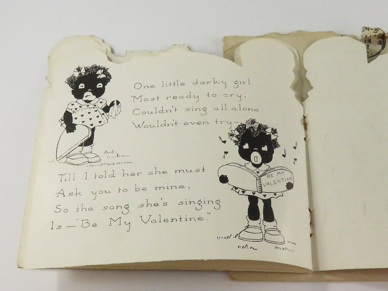Rare Vintage 1937 To My Valentine Valentines Wanted Four Little Darky Kids Story Card