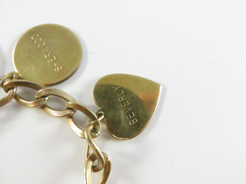 Engraved Disc Charm Bracelet, 12K Gold Filled Chain, Vintage Heart & Zodiac Charms, 7"