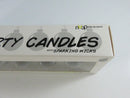 Side of Kaboom Party Candles box showing printed fire-safety warning text