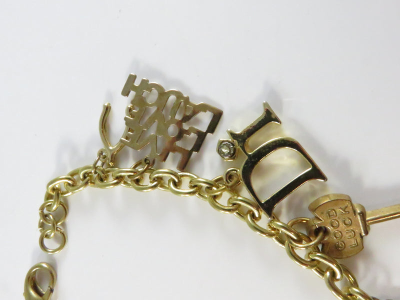 Assorted Charm Bracelet, Gold Tone Chain, Key Star Wishbone, 7.5" Length, Repurpose Charms