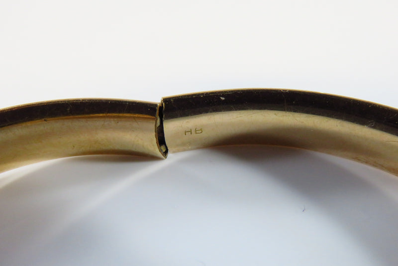 Fancy Etched Gold Filled Hinged Bangle Bracelet Marked HB 6 1/2" Long