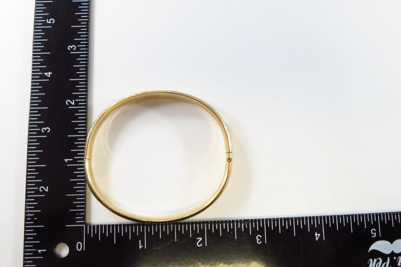 Fancy Etched Gold Filled Hinged Bangle Bracelet Marked HB 6 1/2" Long