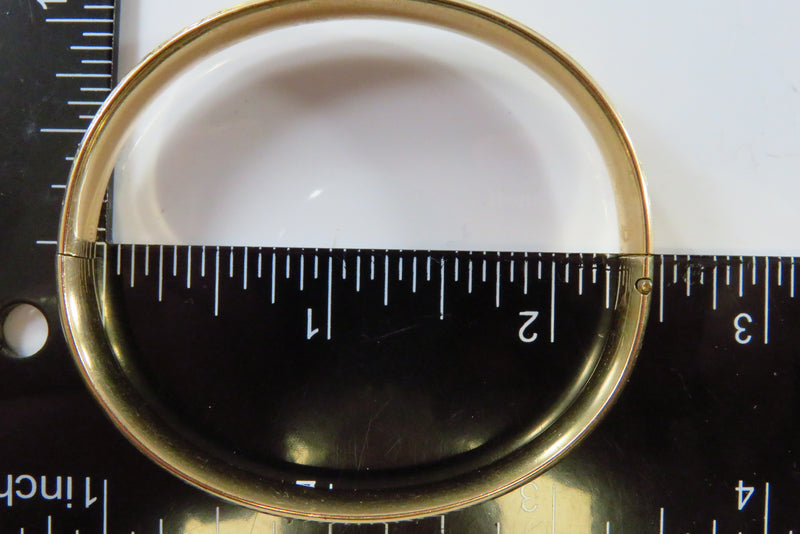 Fancy Etched Gold Filled Hinged Bangle Bracelet Marked HB 6 1/2" Long