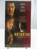 Back of Outbreak VHS slipcover showing synopsis, film stills, barcode 085391363231, credits, and R rating