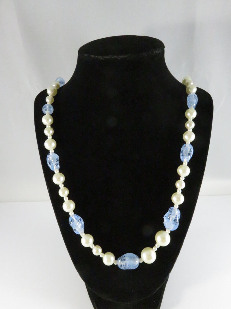 Blue Glass Bead Estate Necklace, 27.5" Vintage Style