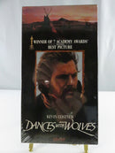 Back of factory sealed Dances With Wolves VHS slipcover showing film synopsis, cast credits, UPC barcode, and Orion Home Video markings