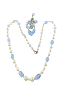Blue Glass Bead Estate Necklace, 27.5" Vintage Style — Pearl — front view