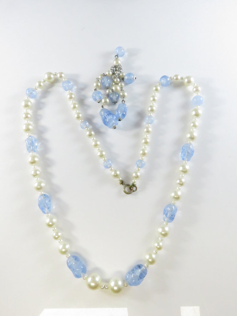 Blue Glass Bead Estate Necklace, 27.5" Vintage Style