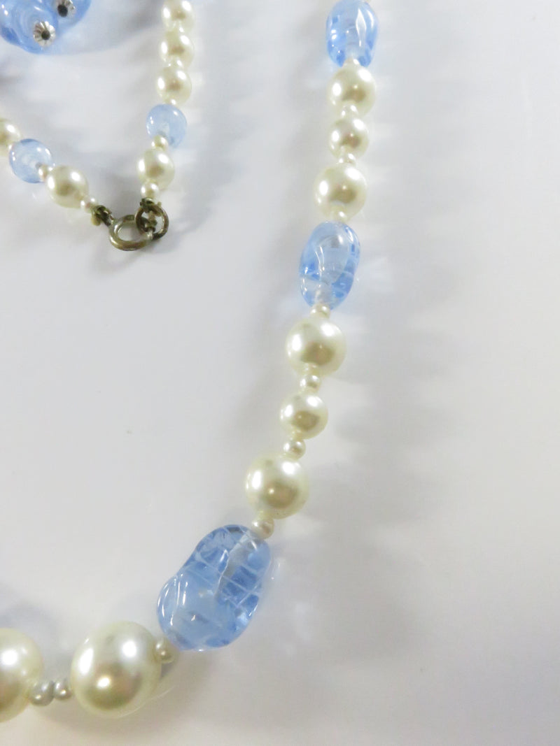 Blue Glass Bead Estate Necklace, 27.5" Vintage Style