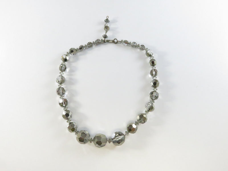 Vintage 1950's Faceted Smokey Crystal Glass Bead Choker Necklace, 14"