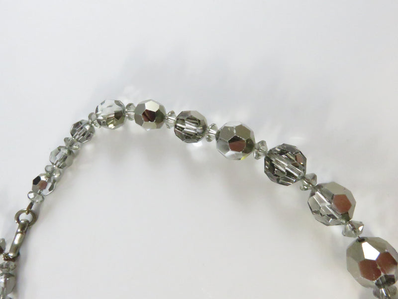 Vintage 1950's Faceted Smokey Crystal Glass Bead Choker Necklace, 14"