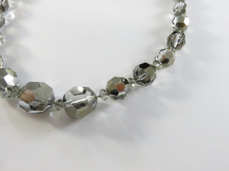 Vintage 1950's Faceted Smokey Crystal Glass Bead Choker Necklace, 14"