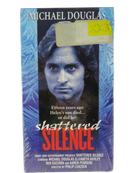 Front cover of factory-sealed Shattered Silence VHS slipcover with Michael Douglas image and Front Row Entertainment text