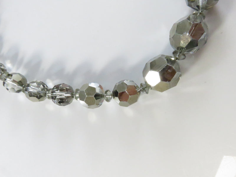 Vintage 1950's Faceted Smokey Crystal Glass Bead Choker Necklace, 14"