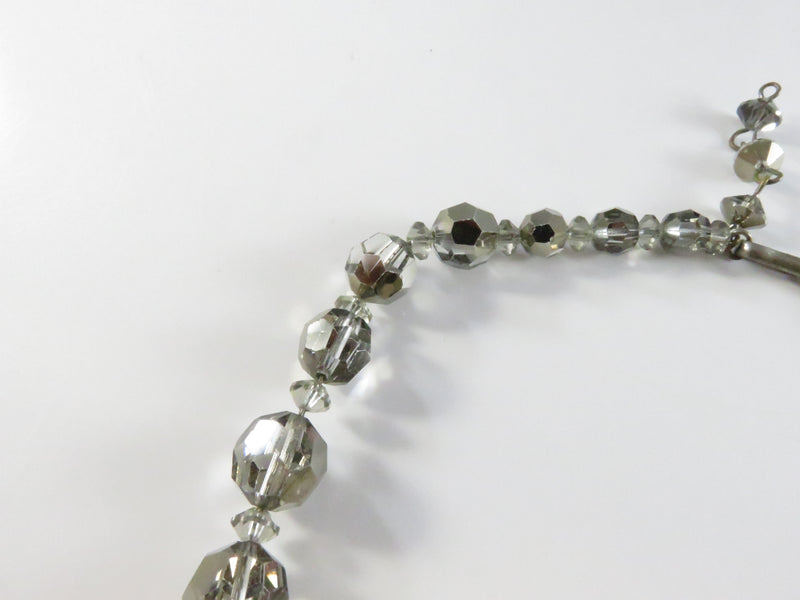 Vintage 1950's Faceted Smokey Crystal Glass Bead Choker Necklace, 14"