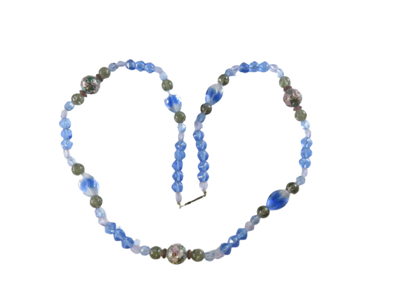 Vintage 1970s Asian Cloisonné & Glass Bead Necklace, 23.75 Inch — front view