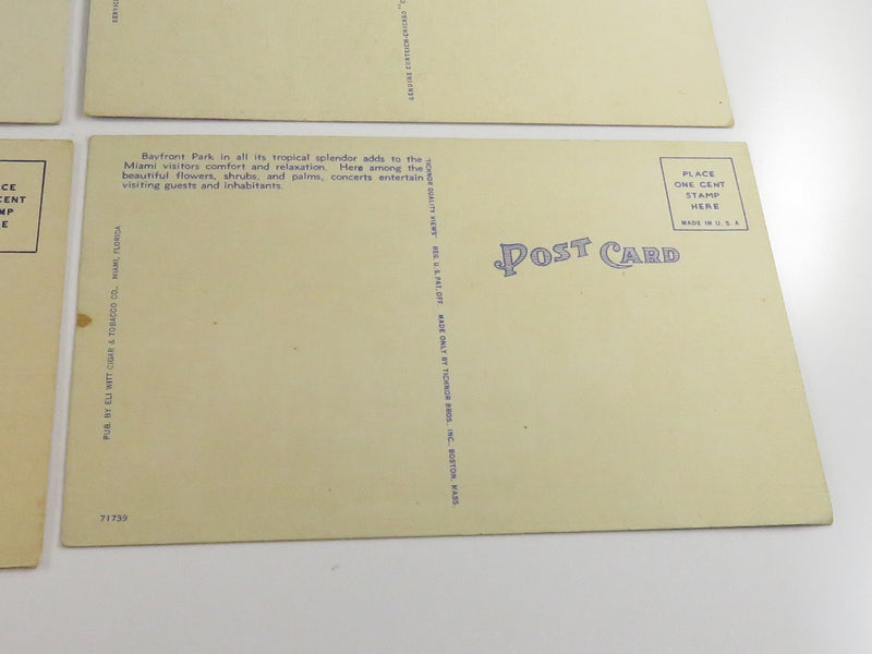 Grouping of c1940's Unused Travel Postcards Wilmington NC, Miami FL, Etc