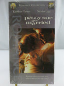 Back view of factory-sealed Peggy Sue Got Married VHS slipcover showing UPC 043396293236, NTSC format, PG-13 rating, and Columbia TriStar Home Video details