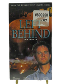 Front cover of factory-sealed Left Behind: The Movie VHS slipcover featuring Kirk Cameron and a front inventory sticker