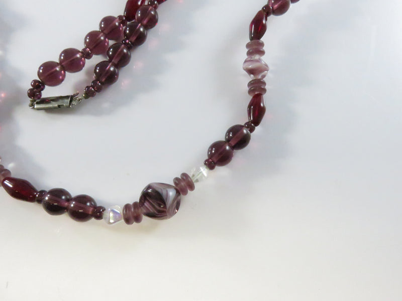 Vintage 1970s Amethyst Glass Bead Necklace, 24 Inch, Restring Needed