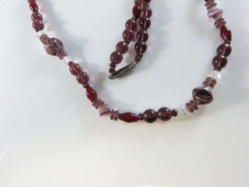 Vintage 1970s Amethyst Glass Bead Necklace, 24 Inch, Restring Needed