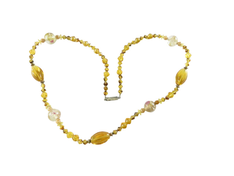 intage 1970s Honey Amber Glass Bead Necklace, 24.5 Inch, Restring — front view