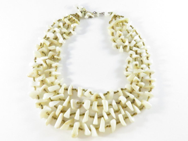 Vintage c1950s Polished Shell Choker Necklace, 4 Strand, 15.5 Inch — front view