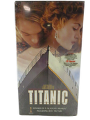 Front of factory-sealed Titanic VHS two-tape slipcase with Leonardo DiCaprio, Kate Winslet, and ship artwork