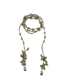 Vintage Silver & Gold Metal Beaded 55" Lasso Necklace with Tassels — Gold, Silver — front view