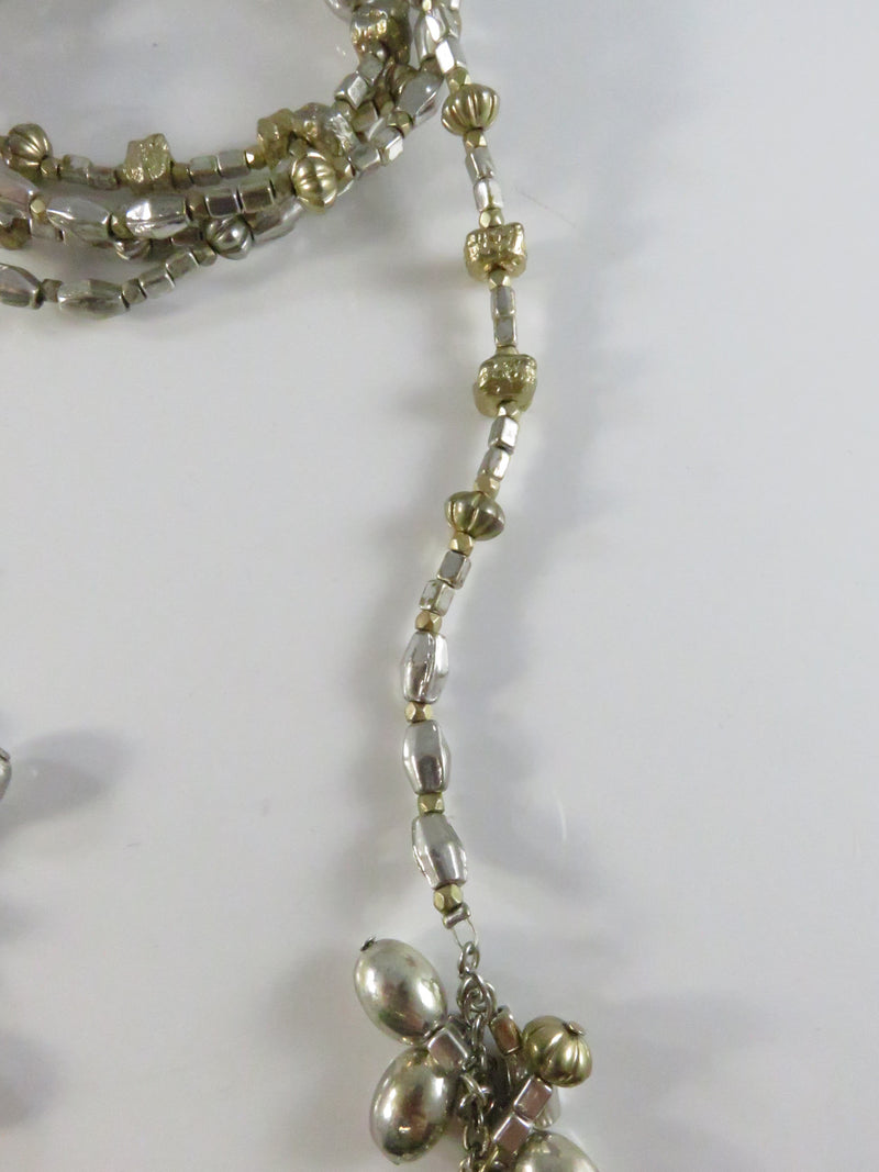 Vintage Silver & Gold Metal Beaded 55" Lasso Necklace with Tassels