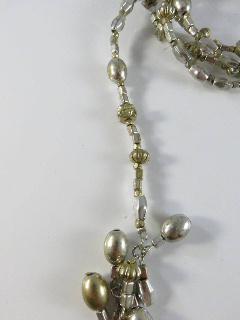 Vintage Silver & Gold Metal Beaded 55" Lasso Necklace with Tassels