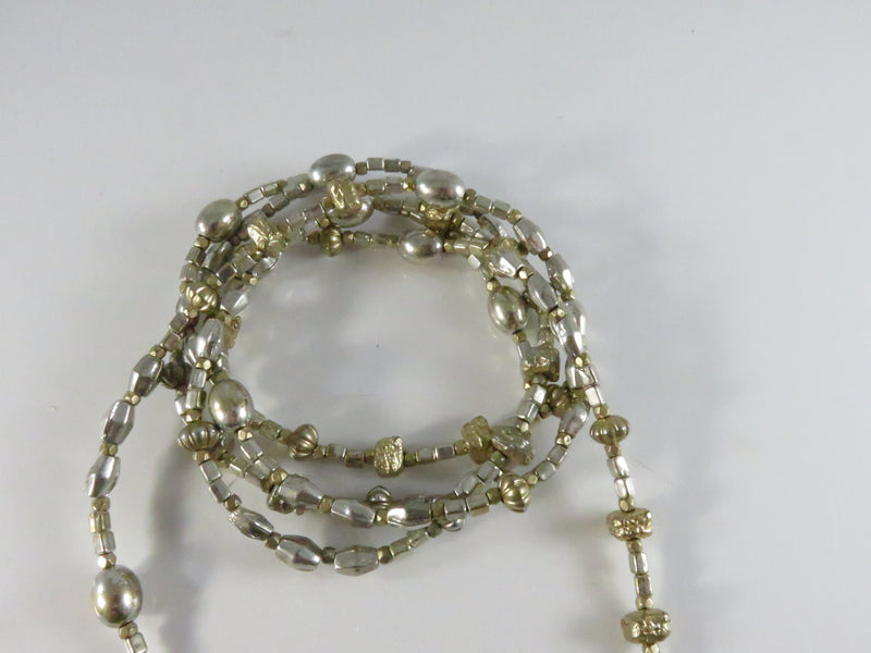 Vintage Silver & Gold Metal Beaded 55" Lasso Necklace with Tassels