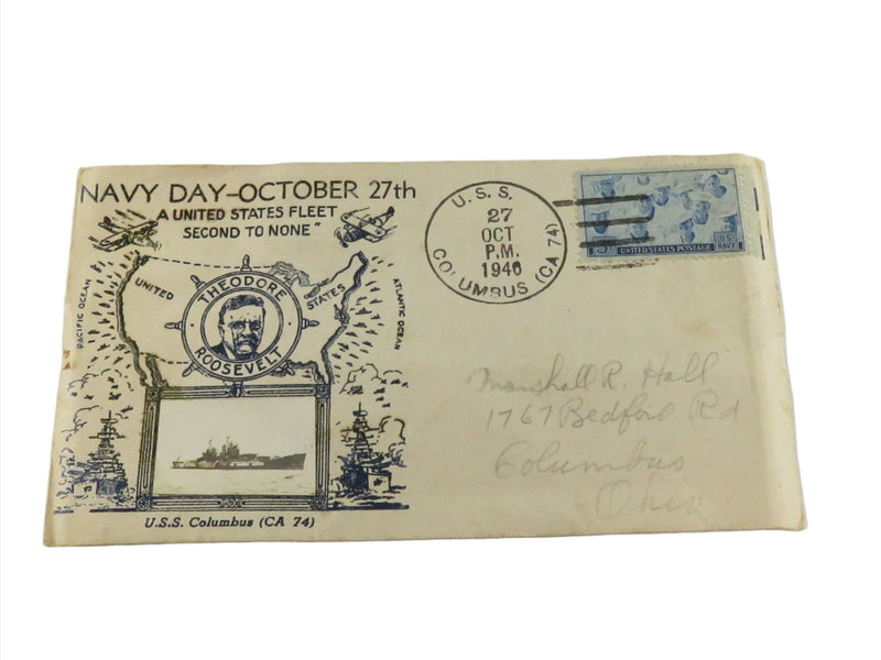 Navy Day Oct 27 1946 Theodore Roosevelt Real Photo USS Columbus CA 74 Envelope