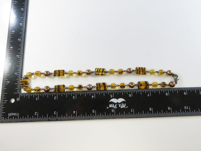 Vintage 1980s Amber & Faux Pearl Glass Bead Necklace, 18 Inch