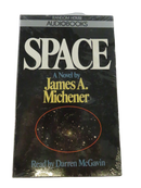 Front cover of sealed Random House AudioBooks Space by James A. Michener, read by Darren McGavin.