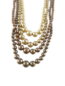 14 1/2" Vintage 1950s Style Faux Pearl Choker, 4 Strand, Cream to Bronze — Pearl — front view
