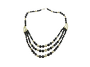 Vintage 1980s Black & Gold Bead Necklace, 3 Strand, Made in Korea — Gold — front view