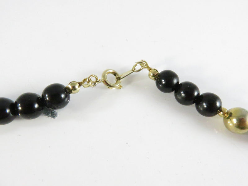 Vintage 1980s Black & Gold Bead Necklace, 3 Strand, Made in Korea