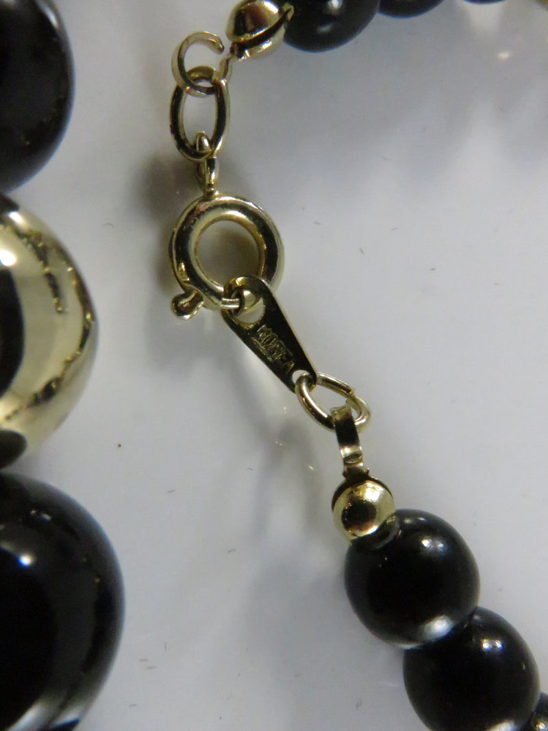 Vintage 1980s Black & Gold Bead Necklace, 3 Strand, Made in Korea