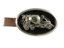 REX Cement Mixer Tie Bar, Unique Truck Theme, Silver Tone, Poor Vintage Condition, 1.75" — Silver — front view