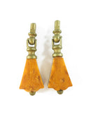 Art Deco Bakelite Brass Drawer Pulls Pair 1920s Vintage Catalin Handles Antique Hardware Depression Era Butterscotch