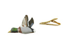 Artisan Mallard Duck Tie Bar, Carved Wood, Painted Bird, 2 1/8", Repair Project — Gold — front view