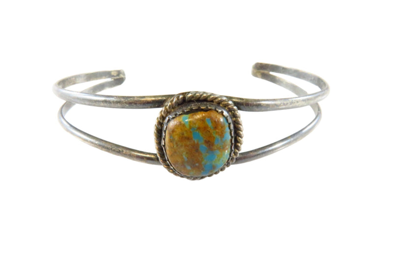 Turquoise Solitaire Cuff Bracelet Vintage Unsigned Navajo Style Sterling Silver