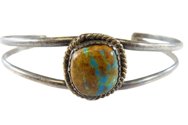 Turquoise Solitaire Cuff Bracelet Vintage Unsigned Navajo Style Sterling Silver