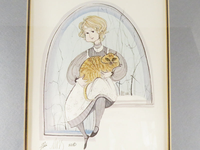 1982 Pat Buckley Moss Lisa & Tiger Framed Print 197/1000 Orange Tabby Cat Signed