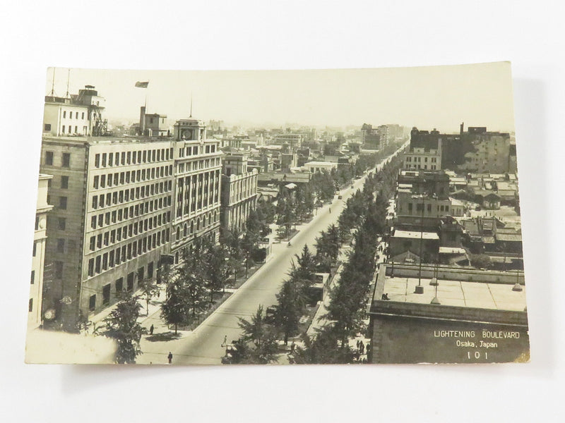 Lightening Boulevard Osaka Japan RPPC Unused Postcard 101 — front view