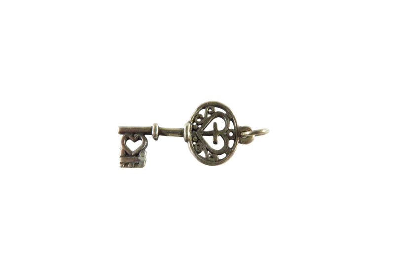 925 Skeleton Key Heart Cross Key Charm Sterling Silver Faith Charm — Charms & Pendants • Sterling Silver, Silver — front view